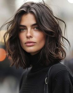 Medium Hair Styles No Bangs, Cool Women Hairstyles, Long Bob Hairstyles For Wavy Hair, Natural Mid Length Hair, Short Hairstyles Dark Hair, Shoulder Length Hair Before And After, Medium Short Wavy Haircuts, Haïr Cut Above Shoulder, Flowy Bob Hairstyles