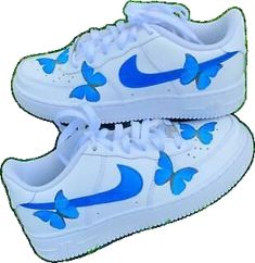 Nike Air Force 1 Custom Low Ocean Blue Butterfly White Shoes Mens Womens Kids