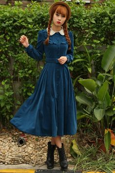 Cottage Witch Victorian Retro Fairy Velvet Dress Dark Cottagecore Dress Dark Cottagecore Dress, Blue Cottagecore Dress, Blue Cottagecore, Cottage Witch, Witch Dress, Blue Cottage, Cottagecore Dress, Corduroy Dress, Princess Style