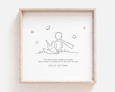 a drawing in a wooden frame on the wall with a quote about love and affection