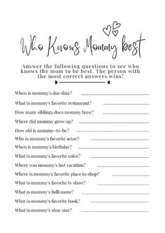 a printable worksheet for mother's day with the words who knows mommy best