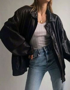 #ad Great Shopping 90's fashion leather jacket leather oversized bomber jacket outfit For Women,, Fashion Women's Jackets Oversized Jacket Outfit, Spring Leather Jacket, Vintage Jacket Outfit, Cute Leather Jackets, Trendy Leather Jacket, Leather Jacket Style, Leather Jacket Outfits, Real Leather Jacket, Style Challenge