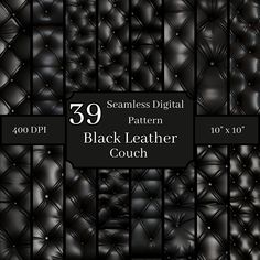 seamless digital pattern with black leather couches in the background and text that reads, seamless digital pattern black leather couch