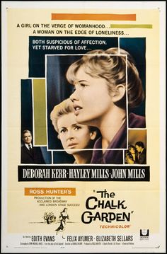 a movie poster for the film the chalk garden with two women looking at each other