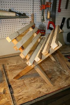 a work bench made out of plywood in a workshop