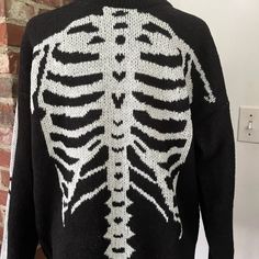 Skeleton Sweater New Men’s Small Women’s Large When It Sized Great For Halloween Still In Package Spooky Fashion, Skeleton Sweater, Mens Cardigan Sweater, Halloween Sweater, Tie Front Cardigan, Orange Sweaters, Small Women, Black White Fashion, Red Sweaters