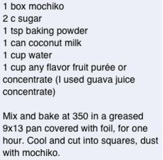 a recipe for making homemade coconut milk with ingredients labeled in the following words, including flour, sugar, and baking powder