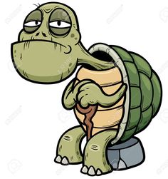 a cartoon turtle sitting on top of a rock with its head in the middle of it's shell