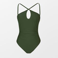 Dive into confidence with our Green Cutout Ruched Tummy Control One-Piece. Designed to flatter your figure with its strategic cutouts and ruched detailing, this swimsuit offers both style and support. The vibrant green color, strategic cutouts, and slimming features work together to create a trendy and figure-flattering look that can make the wearer feel confident and stylish while enjoying water activities or lounging by the pool or beach. Product code: DAA12E4E009RR Solid Ruched Stretch Swimwear, Ruched Stretch Backless Swimwear, Stretch Ruched Bodysuit For Swimming, Fitted One Piece With Cutout Details, Solid Color Fitted One Piece With Cutout, Fitted Solid Color One Piece With Cutout, Fitted Solid Color Cutout One Piece, Cutout Halter Neck Tankini, Ruched One-piece Swimming Bodysuit