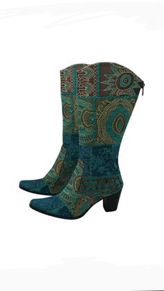 Genuine leather custom made cowboy style women's boots #tapestryboots #suzaniboots #womenboots #springstyle #shoes #bohochic Bohemian Winter Snip Toe Boots, Bohemian Snip Toe Winter Boots, Multicolor Western Boots For Winter, Bohemian Winter Boots With Snip Toe, Bohemian Blue Boots With Round Toe, Blue Bohemian Boots With Round Toe, Blue Bohemian Round Toe Boots, Blue Bohemian Festival Boots, Multicolor Western Leather Boots