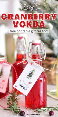 cranberry vodka with free printable gift tag to give as an ornament