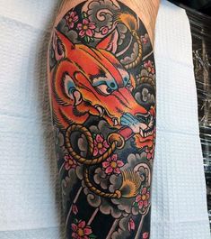 Kitsune Tattoo Ideas, Geometric Tattoo Arm, Magical Nature, Fox Mask, Body Suit Tattoo