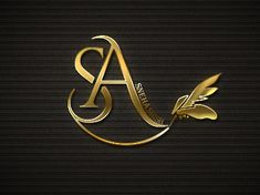 the letter logo with gold leaves on black background