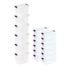 plastic storage containers with lids and dividers are stacked on top of each other to form a pyramid