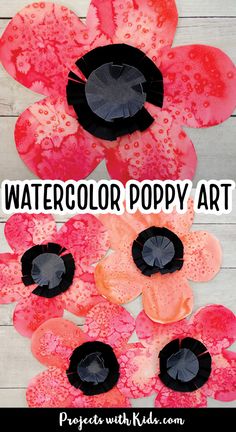 watercolor poppy art project for kids with text overlay that says, watercolor poppy art