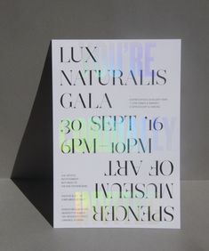 a card with the words lux nature galaa written in multicolored letters