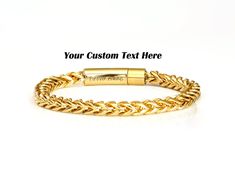 Elevate your style with our Personalized Men's Engraved Bracelet, a perfect blend of elegance and individuality.  Custom Engraving: Add a personal touch with custom engravings of names, dates, coordinates, or inspirational words. This bracelet makes a meaningful gift for birthdays, anniversaries, or any special occasion. Unique Gift Idea: Surprise your loved ones with a thoughtful and personalized gift that they will cherish forever. Perfect for Father's Day, Christmas, graduations, and more. Pr Modern Gold Bracelets For Father's Day, Modern Customizable Gold Bracelets, Modern Customizable Gold Bracelet, Mens Gold Bracelet, Mens Black Bracelet, Mens Bracelet Personalized, Mens Bracelet Black, Mens Chain Bracelet, Mens Bracelet Silver