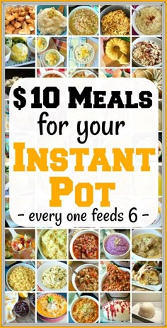 an image of instant pot meals with text overlay that reads, $ 10 meals for your instant pot every one feeds 6