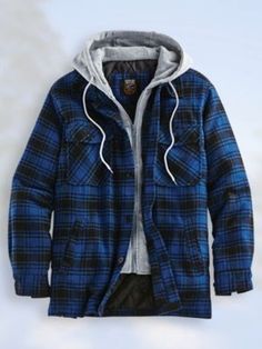 Jatp Aesthetic, Mens Flannel Jacket, Hoodie Outfit Men, Flannel Hoodie, Flannel Outfits, Hooded Flannel, Stylish Hoodies, Blue Flannel