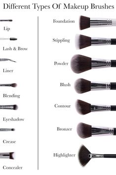 14 Different Types of Makeup Brushes And Their Uses #makeup #bestmakeup Different Types Of Makeup, Types Of Makeup Brushes, Membentuk Alis, Floating Deck