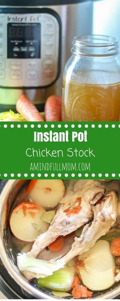 the instant pot chicken stock is ready to be cooked in an instant pot with carrots and celery