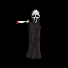 a pixellated image of a skeleton holding a knife