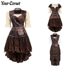 Steampunk Corset Dress Pirate Coat Vintage Renaissance Blouse Women Brown Pirate Corset Dress Plus Corset Dress Plus Size, Pirate Corset, Pirate Coat, Steampunk Corset Dress, Steampunk Pirate, Plus Size Costume, Pirate Outfit, Viking Costume, Steampunk Corset