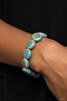 Glazed in a distressed blue finish, an oversized collection of ceramic beads are threaded along a stretchy band around the wrist for a rustic fashion.

 Sold as one individual bracelet. Paparazzi Jewelry Images, Rustic Fashion, Paparazzi Accessories Jewelry, Blue Stone Bracelet, Printed Jewelry, Paparazzi Accessories, Stretchy Bracelets, Chic Jewelry, Paparazzi Jewelry