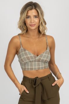 SAGE PLAID CROPPED TOP – L'ABEYE Trendy Plaid Crop Top For Spring, Spring Plaid Cropped Crop Top, Plaid Cropped Crop Top For Spring, Spring Plaid Cropped Top, Plaid Cropped Top For Spring, Plaid Cropped Top For Day Out, Casual Plaid Cropped Crop Top, Plaid Crop Top, Simple Trendy Outfits