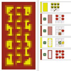 a red and yellow pattern next to an image of the same pattern on a piece of paper