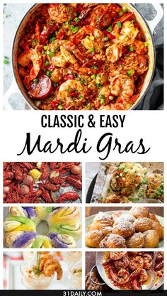 classic and easy mardi gras recipe collage with text overlay that reads classic and easy mardi gras