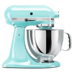 an aqua blue kitchen mixer on a white background