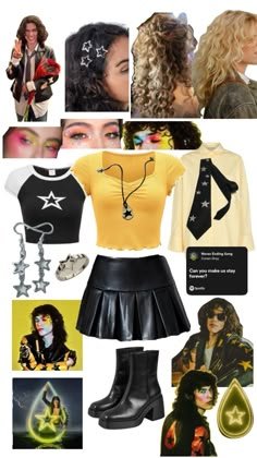 a collage of photos with different outfits and accessories on them, including boots, sweaters, t - shirts, and necklaces