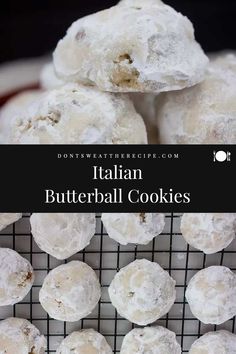 italian butterball cookies stacked on top of each other with the title overlaying