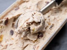 a scoop of ice cream sitting on top of a pan