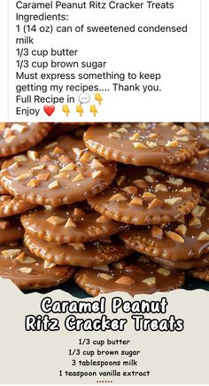 the recipe for caramel peanut pretzel treats is shown in this advert