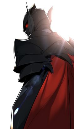 an anime character with red eyes and a cape on his head, standing in front of the sun