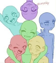 an image of some cartoon characters with different expressions on their faces and bodys, all in pastel colors