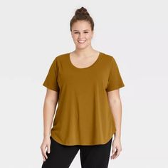 Women's Plus Size Short Sleeve Essential Relaxed Scoop Neck T-shirt - Ava & Viv™ : Target Scoop Neck Tshirt, Scoop Neck Tee, Versatile Outfits, Plus Size Shorts, Simple Dresses, Pullover Styling, Brown Color, Everyday Fashion, Neck T Shirt