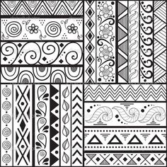 black and white african art design elements for coloring book pages or scrapbook pages stock photo