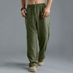 Men Spring And Summer Pant Casual All Match Solid Color Painting Cotton Linen Loose Plus Size Trouser Fashion Beach Pockets Pant Features: Material Cotton linen blend high quality comfortable and soft fabric. Machine Washable Hand Wash, do not bleach. Three pocket design,button closure,Linen pants with drawstring waist,back elastic and adjustable drawstring for maximum waist comfort. Features Loose Fit, Solid Color, Light weight, Pockets. Stretchy Wasit with drawstring button and zipper closure provide the maximum comfort at the waist. Casual Summer Beach Baggy Loose Fit Yoga Light Soft Comfortable Pants Long Trousers Feature Elastic Waist Drawstring Design Stretchy waist with adjustable drawstring provide the maximum comfort at the pant waist. Occasion This design is suitable for many occ Linen Trousers Men, Sports Trousers Men, Cotton Linen Trousers, Casual Pants Style, Cotton Linen Pants, 2016 Summer, Men Pants, Mens Linen, Sports Trousers