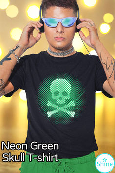 Neon Green Skull and Crossbones Super Cool T-Shirt. Perfect for Gothic Modern Dark Art Lover and Hip Video Gaming Gamer. Available for Men, Women, Kids, Baby Shirts, Hoodies, Sweatshirt. #tshirt #tshirts #skull #skullshirts #gamer #gaming #zazzle #zazzlemade #gamingshirt #gamershirt #gameruniform #gaminguniform Green Skull, Modern Gothic, Art Men, Gamer Shirt, Skull Shirts, Gaming Shirt, Skull And Crossbones, Baby Shirts