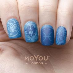 Zodiac 02 Zodiac Sign Nail Designs, Piceses Nails, Zodiac Sign Nail Polish, Nail Art Zodiac Signs, Pisces Horoscope, Nail Stamping Plates, Stainless Steel Plate