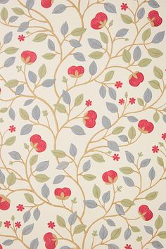 a wallpaper with flowers and leaves on it