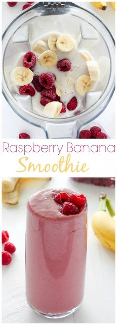 raspberry banana smoothie in a glass bowl