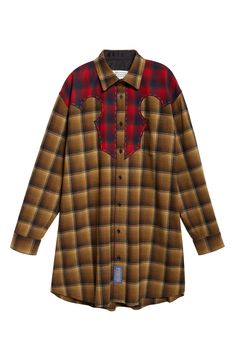 Pendleton heritage merges with Margiela's work-in-progress aesthetic on a woolly plaid flannel shirt featuring the maison's décortiqué technique on the yoke. Front button closure Spread collar Long sleeves with button cuffs Chest patch pocket Curved hem Partially lined 100% wool Dry clean Made in Italy Designer Clothing Plaid Wool Shirt For Fall, Fall Plaid Wool Shirt, Brown Flannel Workwear Shirt, Brown Buttoned Flannel Shirt For Work, Progress Aesthetic, Wool Flannel, Plaid Flannel Shirt, Wool Plaid, Plaid Flannel