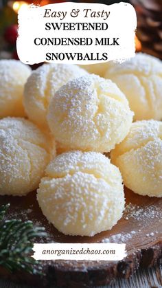 easy and tasty sweetened condensed milk snowballs on a wooden platter