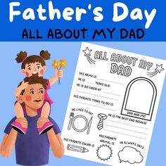 father's day all about my dad coloring page with an adult holding a child