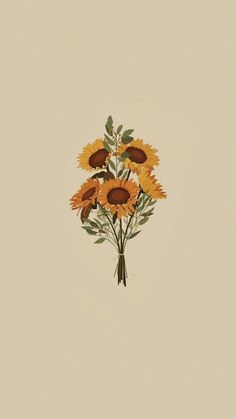 a bunch of sunflowers on a beige background