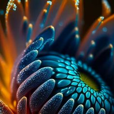 an image of the inside of a flower that looks like it is in blue and orange